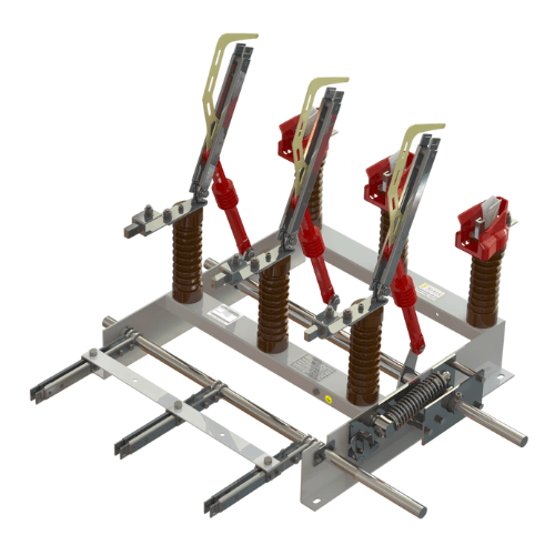 Chave seccionadora tripolar modelo SRALT Sarel — abertura rotativa com aterramento lateral integrado para cubículos de média tensão — fabricado por Sarel, Diadema/SP