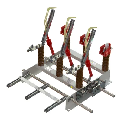 Chave seccionadora tripolar modelo SRALT Sarel — abertura rotativa com aterramento lateral integrado para cubículos de média tensão — fabricado por Sarel, Diadema/SP