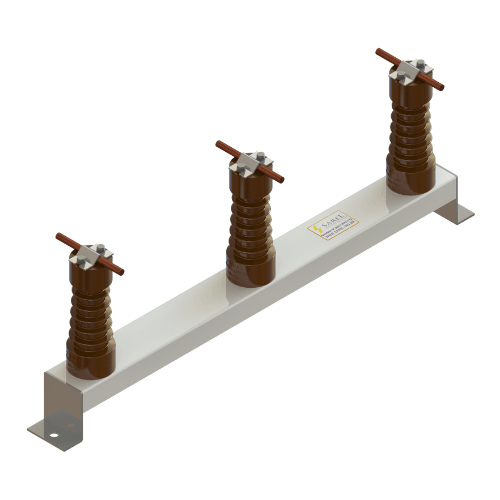 Suporte para 3 isoladores modelo SS3I Sarel — guia de barramento para painéis de média tensão — fabricado por Sarel, Diadema/SP